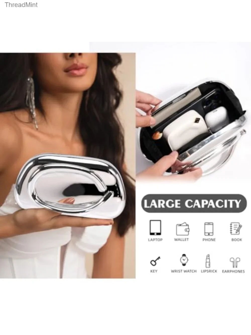 Acrylic Evening Clutch with Metal Handle Crossbody Chain
